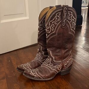 Old Gringo Brown and White Embroidered Cowboy Boots